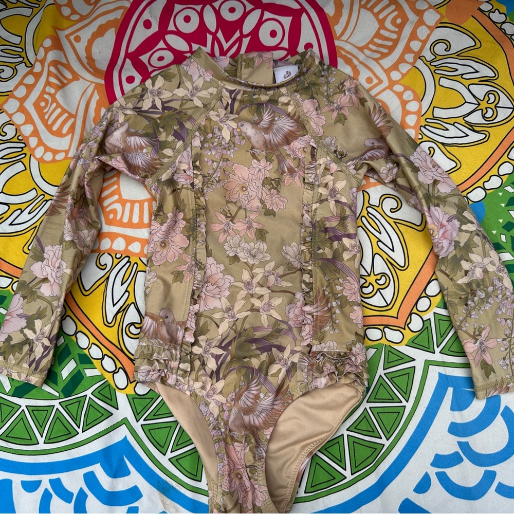 Spell Kids Swim One Piece in Floral Tan and Pink